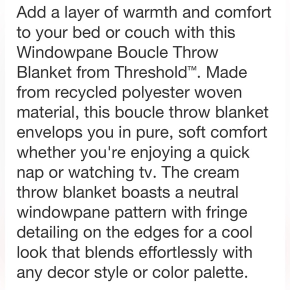 THRESHOLD NWT windowpane boucle throw blanket -cream/neutral - Picture 7 of 10
